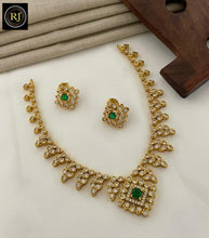 Matte Gold Leaf Motif Necklace Set with Lavender & White AD Stones