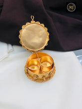 Antique Gold Lakshmi & Peacock Kumkum Box - 2 Compartment Sindoor Dani