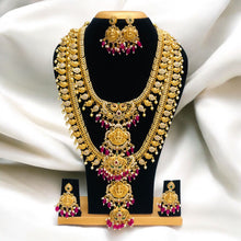 Grand South Indian Temple Bridal Necklace Set with Lakshmi Motif & Green Beads