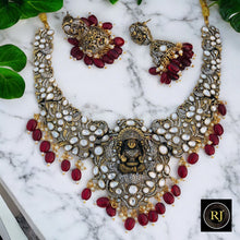 Royal Antique Goddess Temple Necklace Set with Ruby-Red Drops