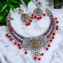 Royal Antique Goddess Temple Necklace Set with Ruby-Red Drops