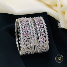 Luxury Floral CZ Stone Bangles Set with Ruby Accents | Designer Party Wear Jewelry