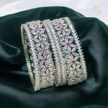 Luxury Floral CZ Stone Bangles Set with Ruby Accents | Designer Party Wear Jewelry