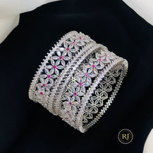 Luxury Floral CZ Stone Bangles Set with Ruby Accents | Designer Party Wear Jewelry