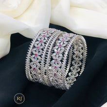 Luxury Floral CZ Stone Bangles Set with Ruby Accents | Designer Party Wear Jewelry