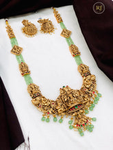 Grand Temple Lakshmi Haram Set with Mint Green Beads