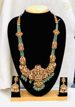 Grand Temple Lakshmi Haram Set with Mint Green Beads