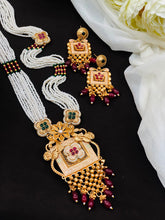Royal Pearl Long Pendant Necklace Set with Earrings