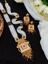 Royal Pearl Long Pendant Necklace Set with Earrings