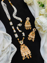 Elegant Pearl Long Pendant Necklace Set with Earrings