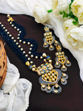 Royal Blue Kundan Long Necklace Set with Earrings
