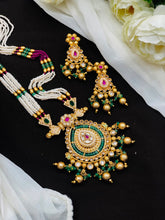 Traditional Green Pearl Temple Long Necklace Set