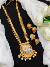 Royal Antique Long Pendant Necklace Set with Jhumkas