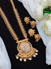 Royal Antique Long Pendant Necklace Set with Jhumkas