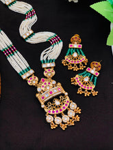 Elegant Green Pearl Long Necklace Set with Earrings