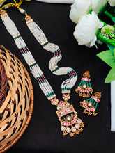 Elegant Green Pearl Long Necklace Set with Earrings