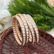 Gold Square Stone Bangles Set for Women | Premium AD Stone Designer Bangles (Set of 4)