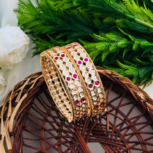 Gold Plated Ruby & White AD Stone Designer Bangles Set