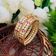 Gold Plated Ruby & White AD Stone Designer Bangles Set