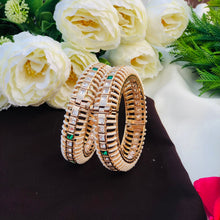 Gold Plated Pearl & Ruby AD Stone Designer Bangles Set