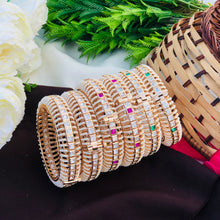 Gold Plated Pearl & Ruby AD Stone Designer Bangles Set