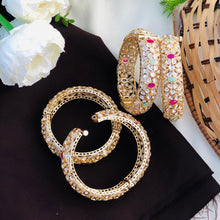 Gold Plated Multicolor Kundan Designer Bangles Set