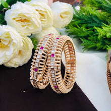 Gold Plated Pearl & Ruby AD Stone Designer Bangles Set