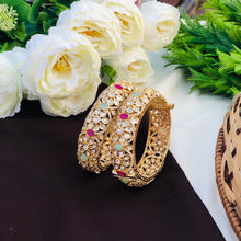 Gold Plated Multicolor Kundan Designer Bangles Set