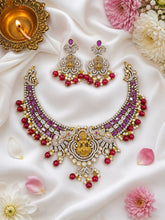 Royal Antique Goddess Temple Necklace Set with Ruby-Red Drops