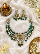 Royal Antique Goddess Temple Necklace Set with Ruby-Red Drops