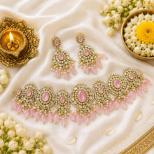 Premium Ruby Stone Floral Necklace Set with Matching Earrings