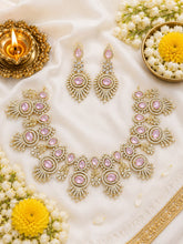 Premium Ruby Stone Floral Necklace Set with Matching Earrings