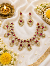 Premium Ruby Stone Floral Necklace Set with Matching Earrings