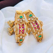 Royal Emerald & Ruby Kundan Antique Statement Bangle Set