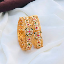 Royal Ruby & Emerald Pearl Filigree Designer Bangle Set