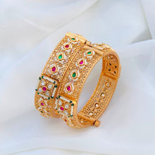Royal Ruby & Emerald Pearl Filigree Designer Bangle Set