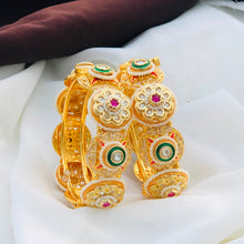 Royal Kundan Meenakari Floral Designer Bangles with Pearl Detailing