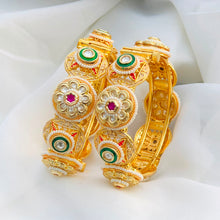 Royal Kundan Meenakari Floral Designer Bangles with Pearl Detailing
