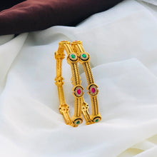 Royal Emerald & Ruby Antique Chain-Link Designer Bangle Set