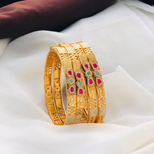 Royal Meenakari Ruby & Emerald Antique Gold Designer Bangle Set
