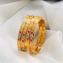 Royal Meenakari Ruby & Emerald Antique Gold Designer Bangle Set