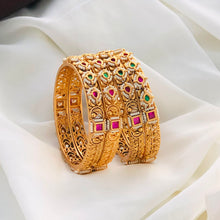 Royal Ruby & Emerald Pearl Antique Filigree Designer Bangle Set