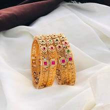 Royal Ruby & Emerald Pearl Antique Filigree Designer Bangle Set