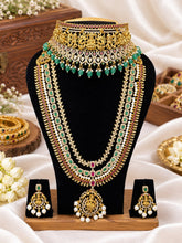 Premium South Indian Temple Jewellery Bridal Necklace Set with Long Haram, Choker & Earrings