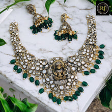 Royal Antique Goddess Temple Necklace Set with Ruby-Red Drops