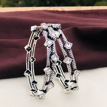 Oxidized Silver-Plated Contemporary Geometric Bangles (Set of 2)