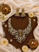 Royal Antique Goddess Temple Necklace Set with Ruby-Red Drops