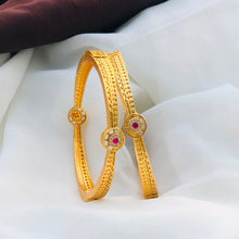 Royal Antique Gold Filigree Ruby Accent Designer Bangle