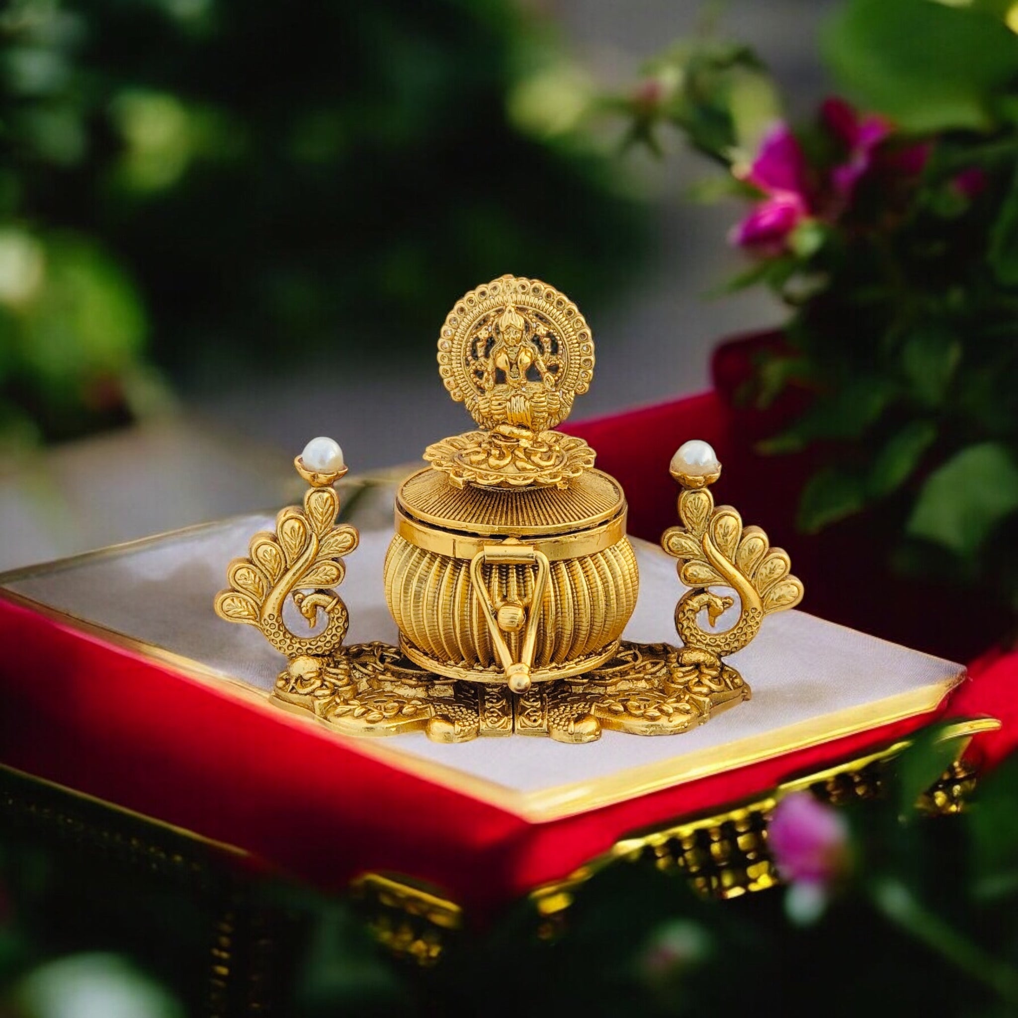 Classic Kumkum Box/Gold Plated Sidoor Box Gold sindoor box/Wedding Gift/Pooja Accessory