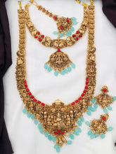 Beautiful Semi Bridel Necklace Set for Women, south Indian jewellery matt finished designer kemp stone